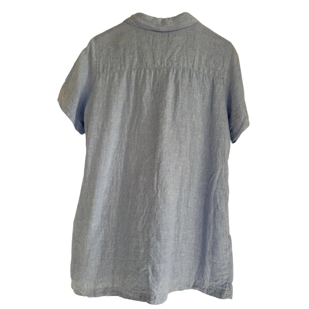 Tahari Light Blue Linen Button-Front Mini Dress - Picture 3 of 4